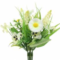 Bouquet primaverile con bellis e giacinto artificiale bianco, giallo 25cm
