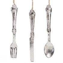 Prodotto Decorazione posate da appendere aspetto metallo argento 14 cm 12 pz