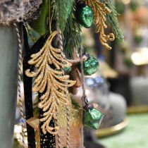 Prodotto Ciondoli albero con glitter, piume decorative da appendere, addobbi natalizi dorati L16cm 6 pz