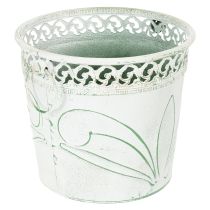 Prodotto Fioriera in metallo sbalzato con manici, bianca e verde, stile shabby chic, H22/19.5/17.5cm, Ø25.5/20.5/15.5cm, set da 3