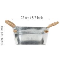 Prodotto Ciotola in metallo con manici in corda, argento, alta 22 cm, alta 10 cm