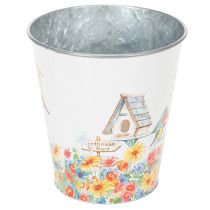 Prodotto Vaso in latta con casette per uccelli, decorazione estiva, fioriera H14,5cm Ø13,5cm
