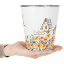 Prodotto Vaso in latta con casette per uccelli, decorazione estiva, fioriera H14,5cm Ø13,5cm