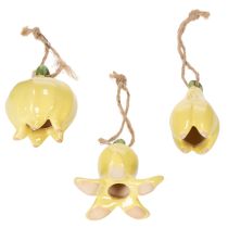 Prodotto Ciondoli a forma di fiore in ceramica, design allegro, motivo floreale, decorazione primaverile, 9 cm, 6 pezzi