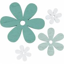decorazioni da spargere blossom verde, menta, fiori di legno bianchi per spargere 29p
