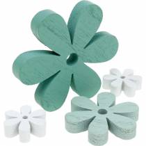 decorazioni da spargere blossom verde, menta, fiori di legno bianchi per spargere 29p