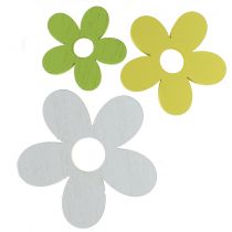 Fiore di legno bianco/giallo/verde 3cm - 5cm 48p