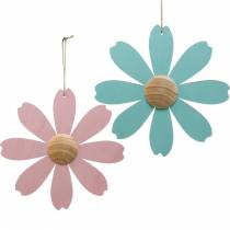 Fiori in legno da appendere, decorazioni primaverili, fiori in legno rosa e blu, estivi, fiori decorativi 4pz