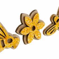 Fiori e api da spolverare arancio in legno spolverata decorazione primavera 36pz