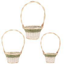 Prodotto Cesto portafiori con manico naturale verde grigio bianco Ø18–26cm Set da 3