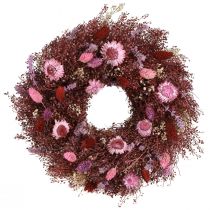 Prodotto Ghirlanda di fiori, ghirlanda di fiori secchi, rosso vino, rosa, Ø25cm