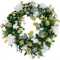 Corona per porta decorazione murale fiori dalie banksia bianco Ø35cm