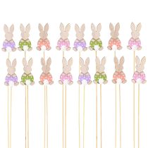 Prodotto Bastoncino di fiori colorato coniglietto decorazione in legno Pasqua 6cm 12 pz