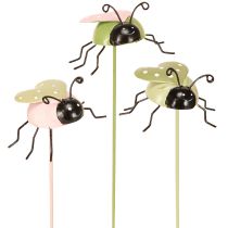 Prodotto Bastoncino di fiori Coccinella Metallo Verde Rosa 7x4cm 6 Pz