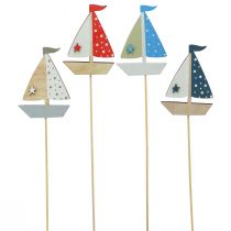 Tappo per fiori decorazione barca a vela in legno colorato 5,5x8 cm 12 pezzi