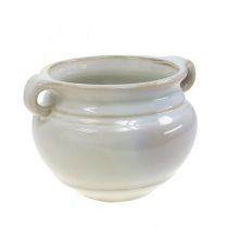 Fioriera con manico cachepot portavasi in ceramica bianco Ø12cm