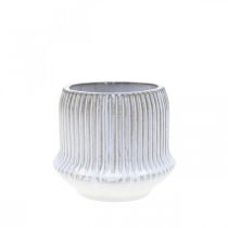 Fioriera fioriera in ceramica con scanalature bianco Ø10cm H8.5cm