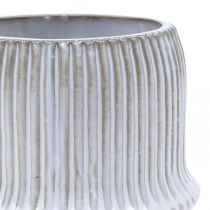 Fioriera fioriera in ceramica con scanalature bianco Ø10cm H8.5cm