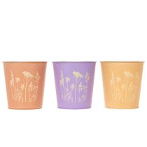 Prodotto Vaso rotondo color pastello con motivo floreale per piante da interno, 12 cm, 3 pezzi