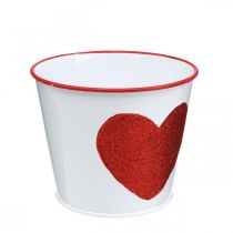 Fioriera bianca con cuore in vaso rosso Ø13cm H10.5cm