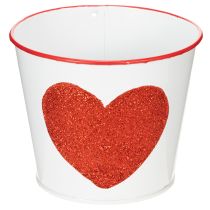 Prodotto Vaso da fiori bianco con cuore rosso, fioriera, Ø13cm H10.5cm