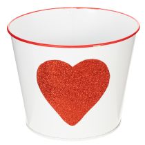 Prodotto Vaso da fiori bianco con cuore rosso, fioriera, Ø18cm H13.5cm