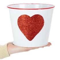 Prodotto Vaso da fiori bianco con cuore rosso, fioriera, Ø18cm H13.5cm