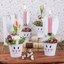 Fioriera coniglio fioriera in metallo bianco decorazione pasquale Ø8cm H20,5cm 4 pezzi