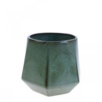 Prodotto Vaso da fiori fioriera in ceramica verde esagonale Ø10cm H9cm