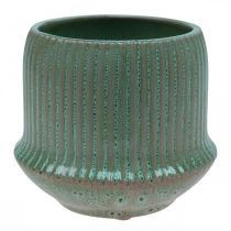 Vaso fioriera in ceramica con scanalature verde chiaro Ø14,5cm H12,5cm