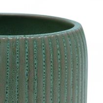 Fioriera fioriera in ceramica con scanalature verde Ø12cm H10.5cm