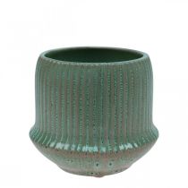 Vaso fioriera in ceramica con scanalature verde chiaro Ø12cm H10.5cm