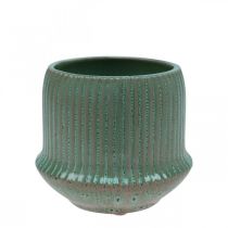 Prodotto Fioriera fioriera in ceramica con scanalature verde Ø12cm H10.5cm