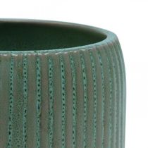 Prodotto Vaso da fiori fioriera in ceramica scanalature verde Ø10cm H8.5cm