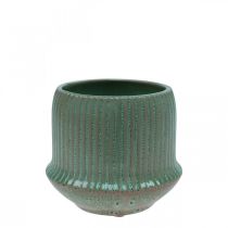 Vaso fioriera in ceramica scanalature verde chiaro Ø10cm H8.5cm