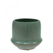 Vaso da fiori fioriera in ceramica scanalature verde Ø10cm H8.5cm