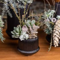 Vaso da fiori fioriera in ceramica scanalature nero Ø10cm H8.5cm