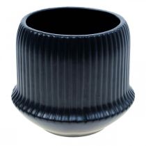 Prodotto Vaso da fiori fioriera in ceramica scanalature nere Ø14,5cm H12,5cm