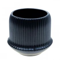 Vaso fioriera in ceramica scanalature nero Ø12cm H10.5cm