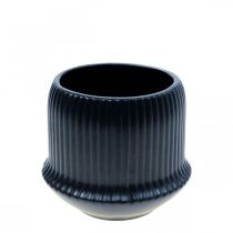 Vaso da fiori fioriera in ceramica scanalature nero Ø10cm H8.5cm