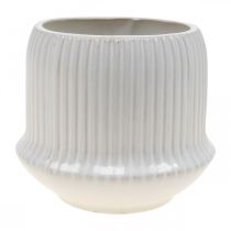 Fioriera fioriera in ceramica con scanalature bianco Ø14,5cm H12,5cm