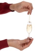 Prodotto Set di ciondoli a forma di bottiglia e calice di champagne, decorazione per albero di Natale, 14 cm, 2 pezzi