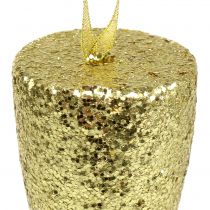 Appendiabiti in vetro champagne oro chiaro glitter 15cm Capodanno e Natale