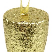 Prodotto Appendiabiti in vetro champagne oro chiaro glitter 15cm Capodanno e Natale