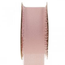 Prodotto Nastro in chiffon Nastro in tessuto rosa con frange 40mm 15m