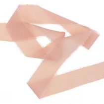 Prodotto Nastro in chiffon Nastro in tessuto rosa con frange 40mm 15m