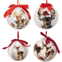 Prodotto Pallina di Natale con motivo a cervo e nastro per appenderla, 7 cm, 4 pezzi