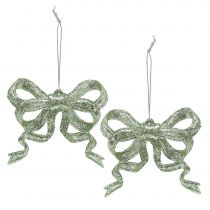 Prodotto Fiocco decorativo per albero di Natale 9 cm con glitter verde 12 pz