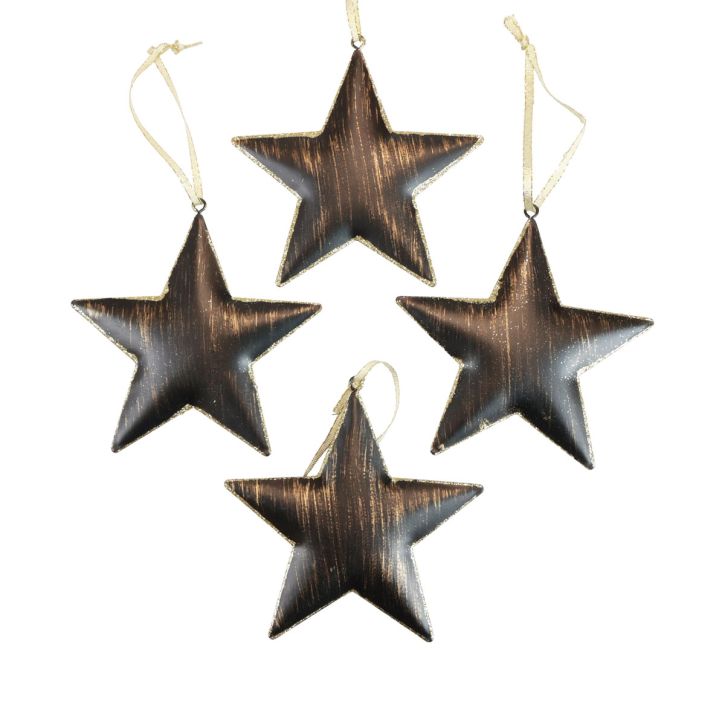 Prodotto Decorazioni per albero di Natale stella decorativa in metallo nero oro Ø11cm 4 pezzi