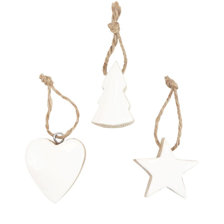 Prodotto Decorazioni per albero di Natale mix di legno cuore stella Albero di Natale bianco, naturale 5 cm 27 pezzi